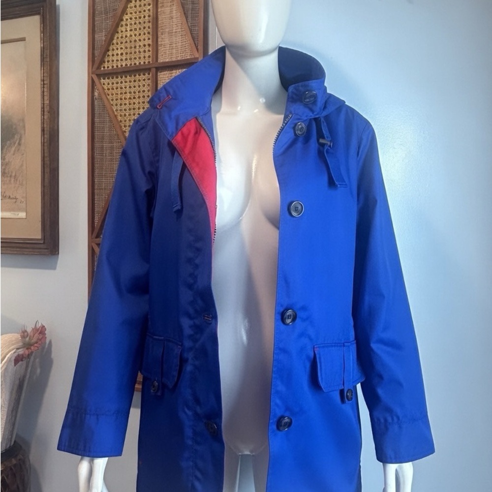 Vintage Lands' End Hooded Mariner Jacket with Blue and Red Accents